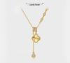 Nickel Silver-Plated Gold Lucky Clover Coin Tassel Necklace