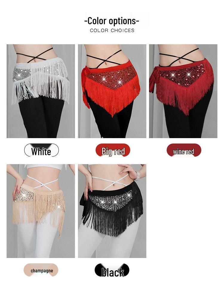Belly Dance Sequin Tassel Hip Scarf for Stage Performance and Practice