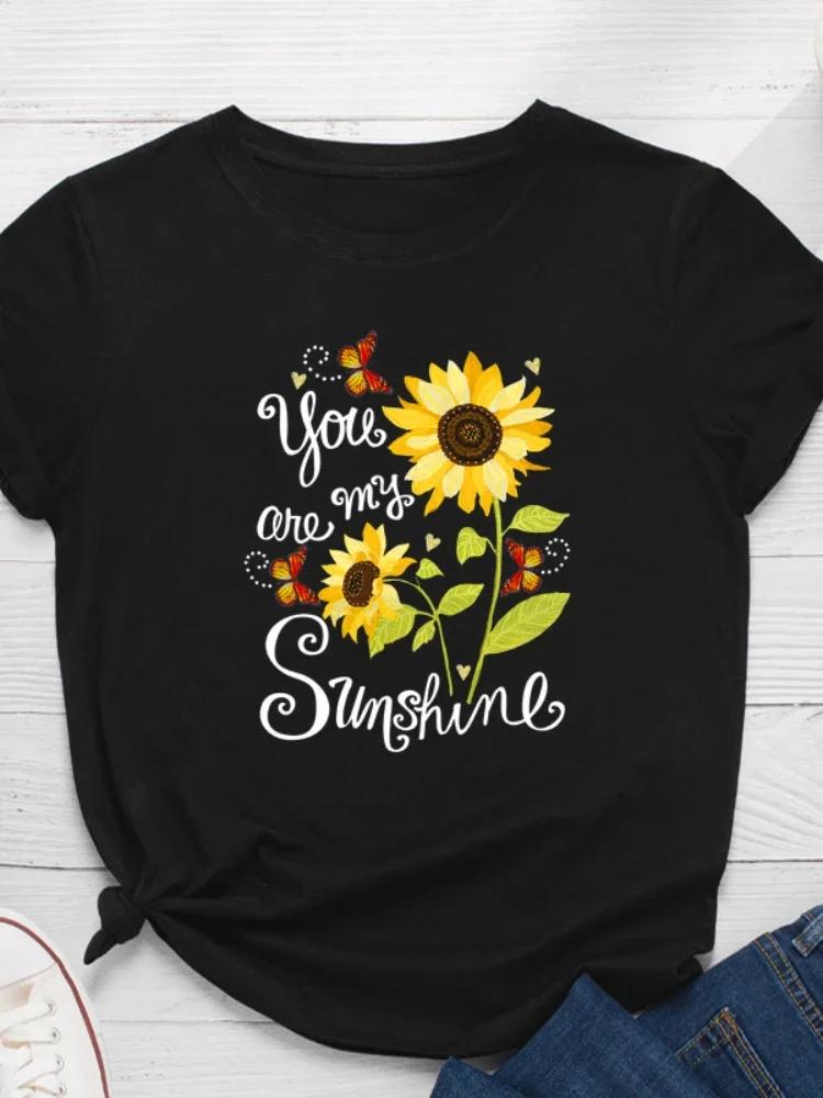 You Are My Sunshine Sonnenblumen-Print Damen-T-Shirt, kurzärmelig, Rundhalsausschnitt, lockere Damen-T-Shirts, Damen-T-Shirt, Tops, Camisetas Mujer