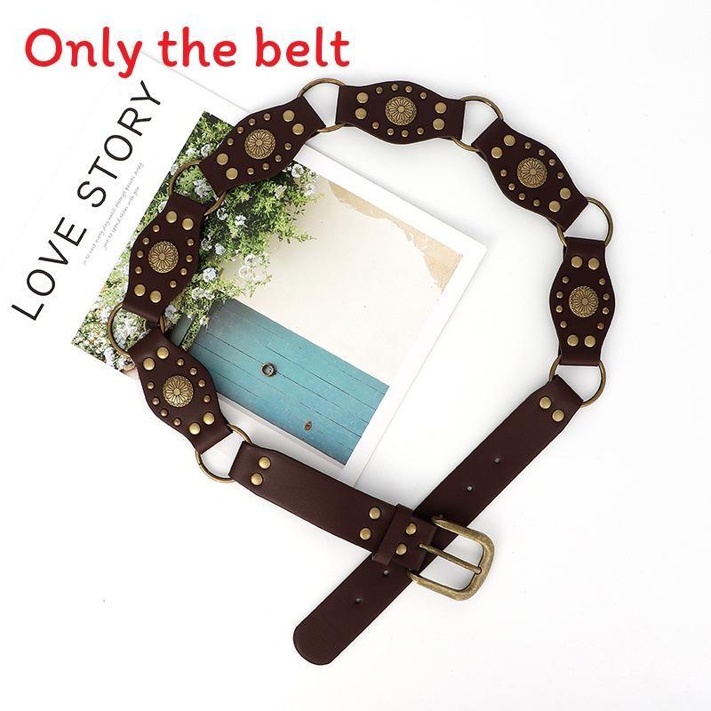Womens Leather Pu Belt With Vintage Buckle And Fringe Design For Street Style
