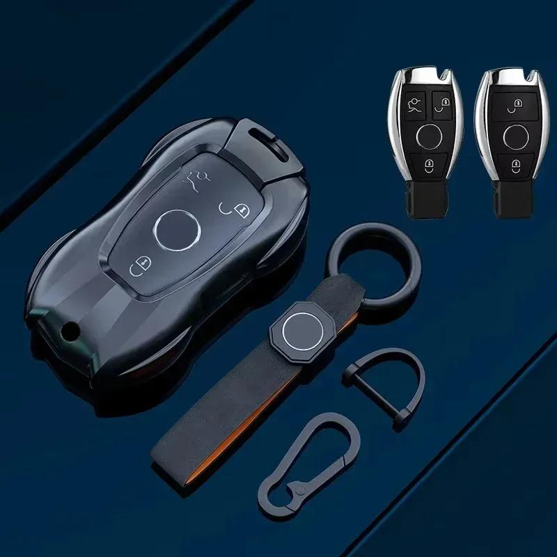 Car Key Case Cover For Mercedes Benz C E A B S Class Gle Gla Glb, Soft Tpu Key Fob Protector With Luxury Zinc Alloy Frame