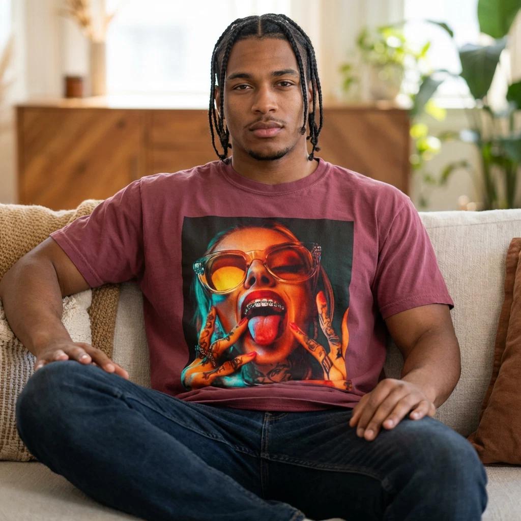 Neon Tattooed Woman Portrait T-shirt | Bold Graphic Tee S