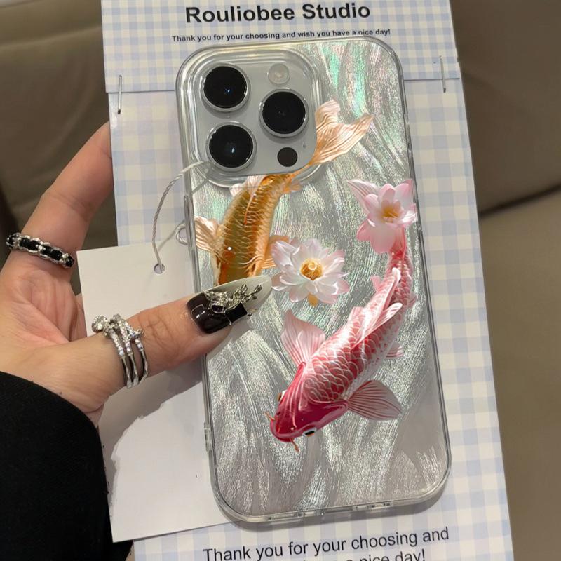 Mi 14T Mi14T Pro CaseFeather Yarn Colorful Golden Lotus Koi Phone Cases For Xiaomi Mi 13T 12T Pro 15 14 13 12 11 Lite 5G Cover