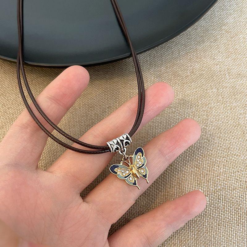 Y2K Vintage Butterfly Pendant Choker  Personality Pu Leather Rope Necklace Jewelry Gifts