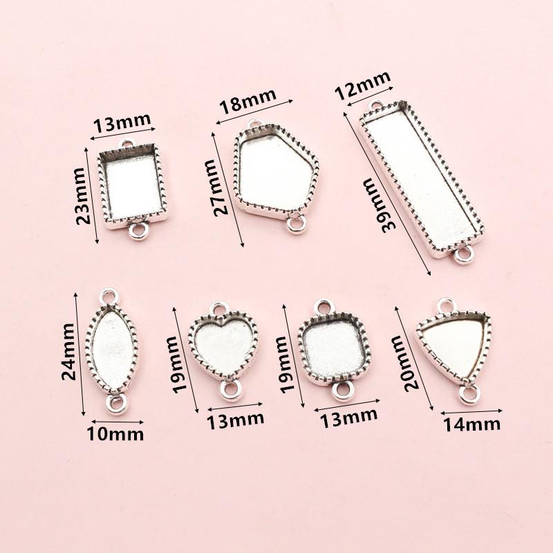 10pcs Double Loops Connector Pendant Cabochons Blank Base Settings Tray Heart Sqaure Rectangle Oval DIY Jewelry Findings