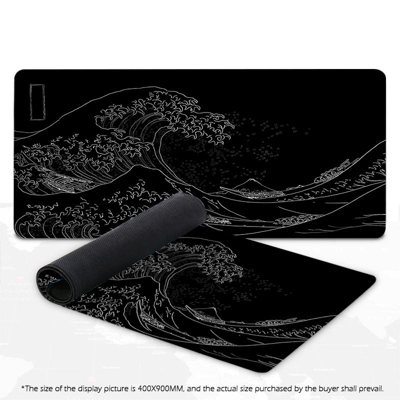 Japanese Mouse Pad Gamer Waves Playmat Gray Art Aesthetics XL Computer Home HD Mousepad XXL Office Soft Non-Slip PC Table Mat