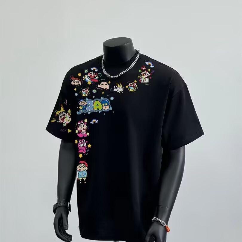 

Short Sleeved T-Shirt Men S Trendy Brand Summer Loose Five Quarter Sleeve New Trend Ins Minimalist Printed Top S чорний