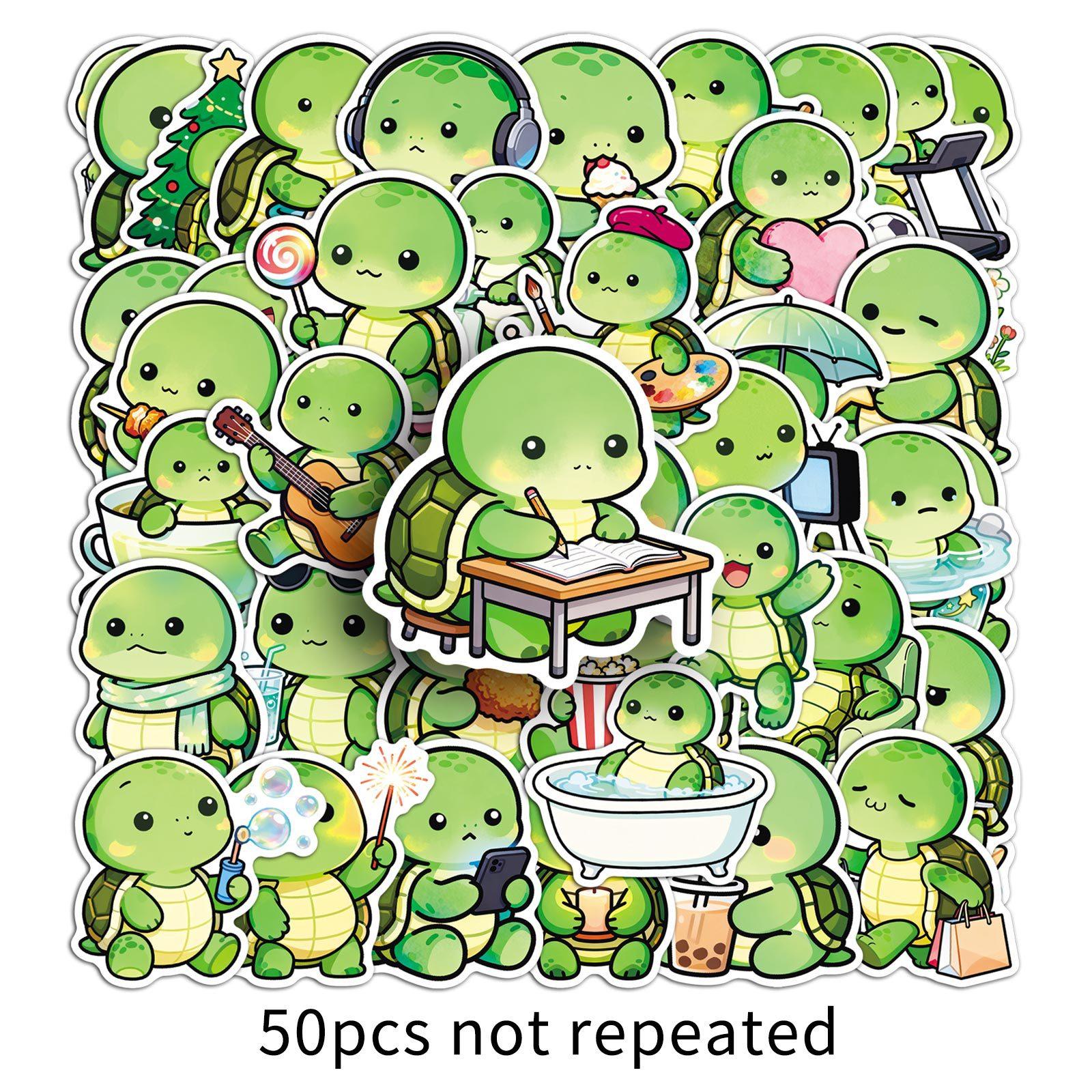 50 Sheets of Cute and Creative Cartoon Animals with Bean Eyes, Turtles, Waterproof Decorations, Hand Books, Thermos Cup Stickers 50 pieces of stickers