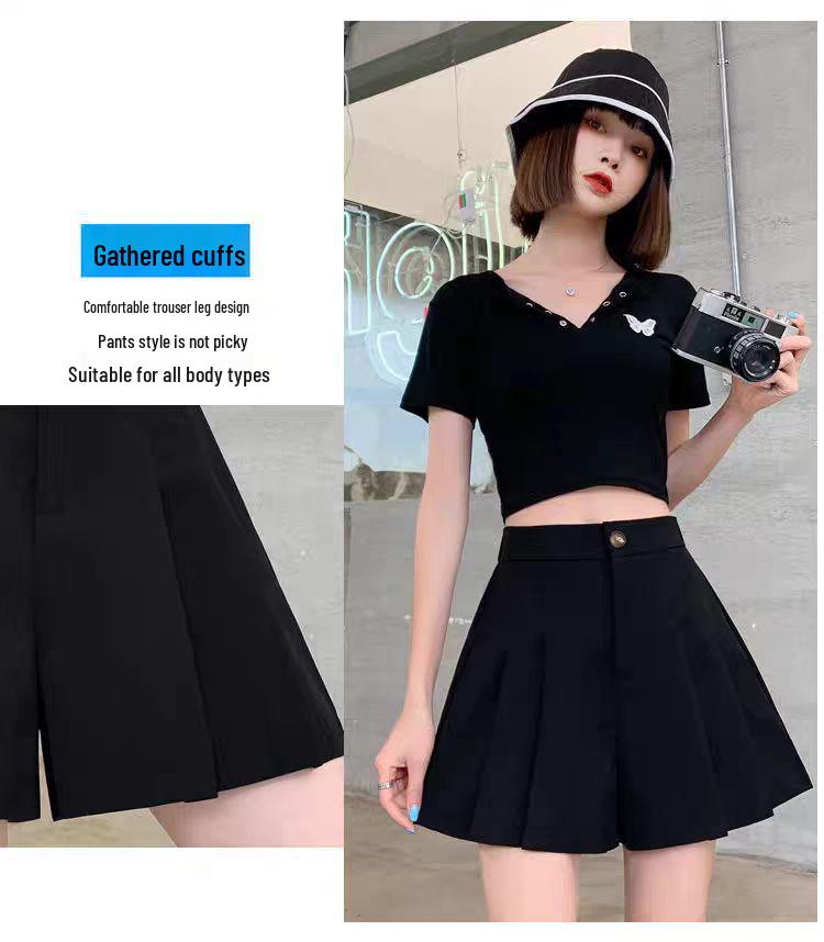 Women's Summer Wide-Leg Pleated High-Waist Slimming A-Line Shorts