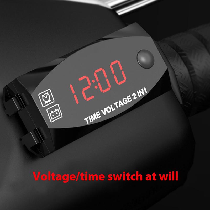 2 In 1 Universal Motorcycle Electronic Clock Voltmeter Ip67 Waterproof Display