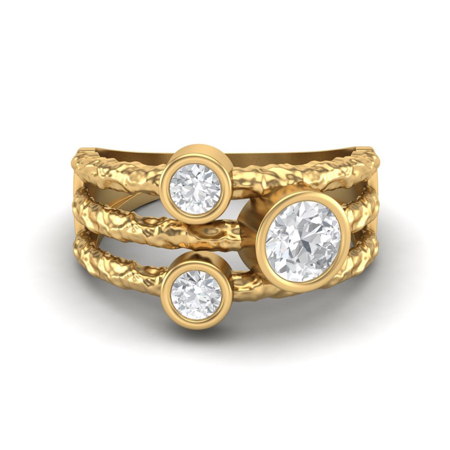 5mm Round Moissanite Handmade Split Shank 925 Sterling Silver Gold Vermeil Trio Stone Women Ring