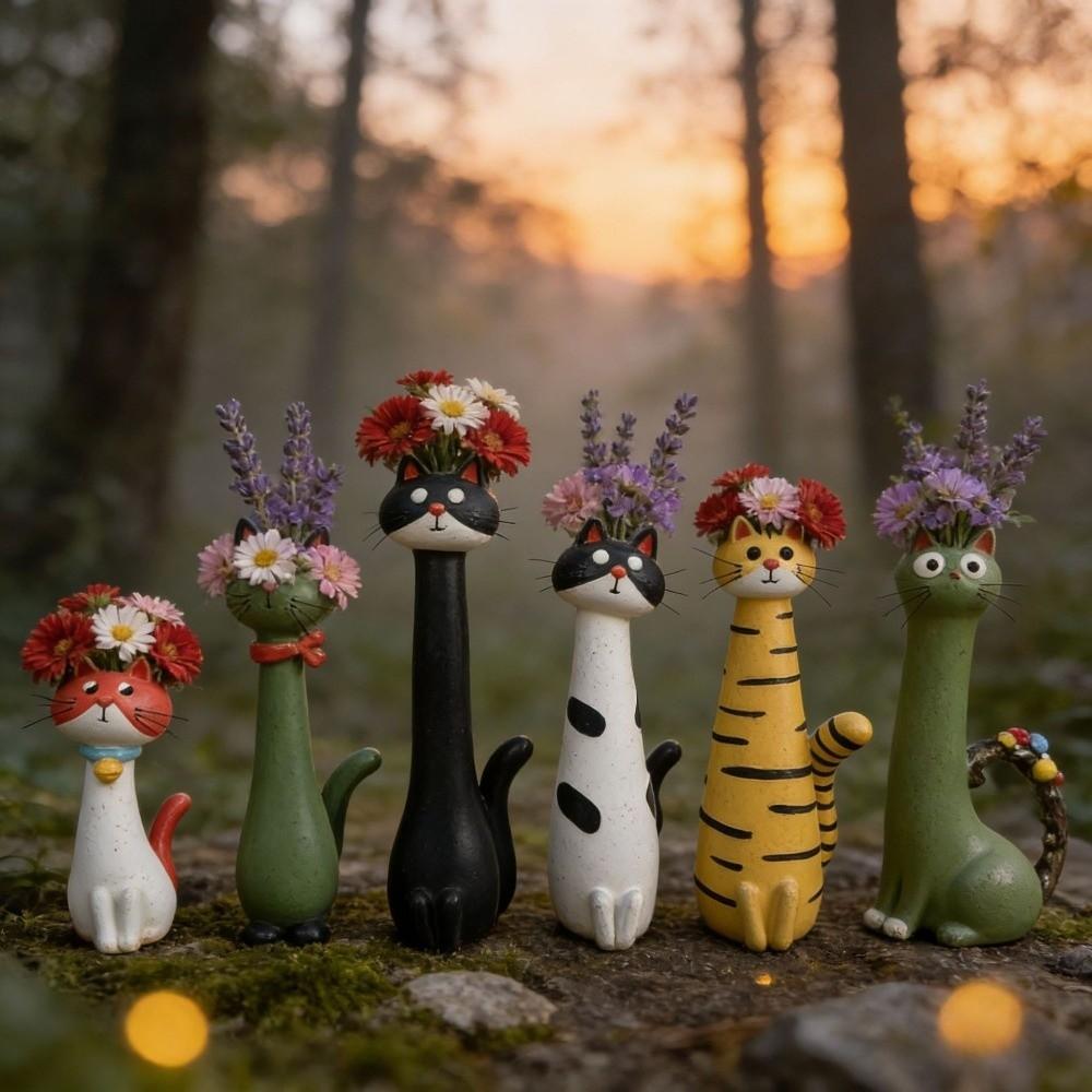 Handcrafted Cat Shaped Flower Planter Cartoon Cat Bud Vase Artistic Plant Pot Ornament Bedroom