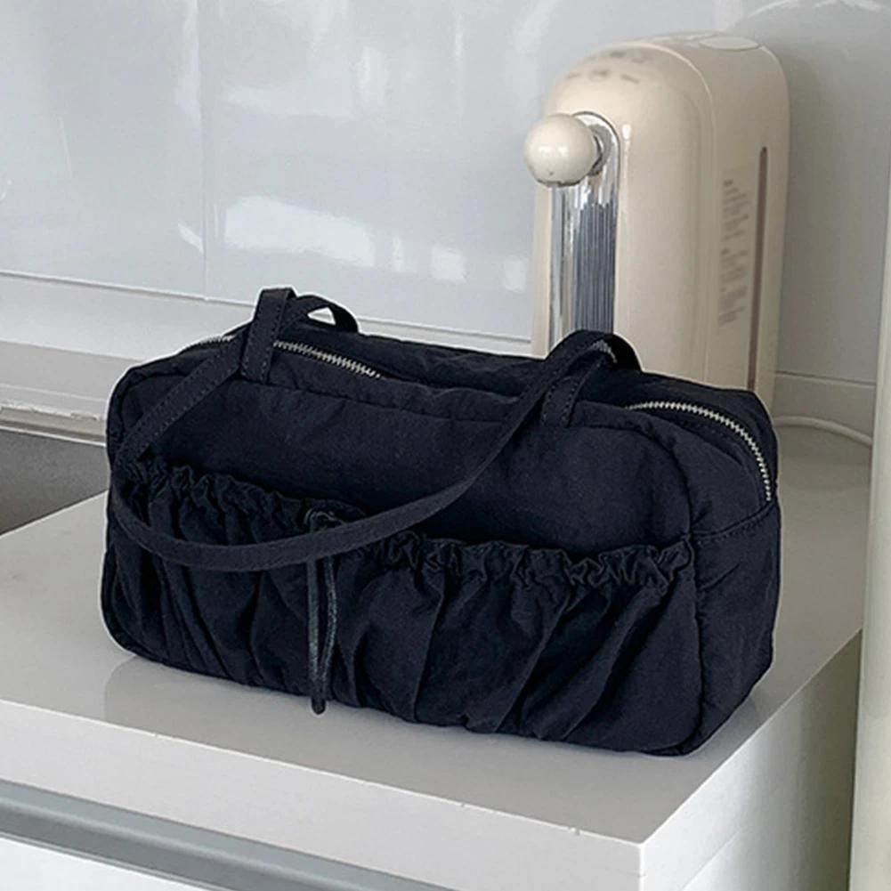 Women Pleated Shoulder Bag Multipurpose Drawstring Armpit Bag Casual Large Capacity Lightweight Slouchy Travel Bag