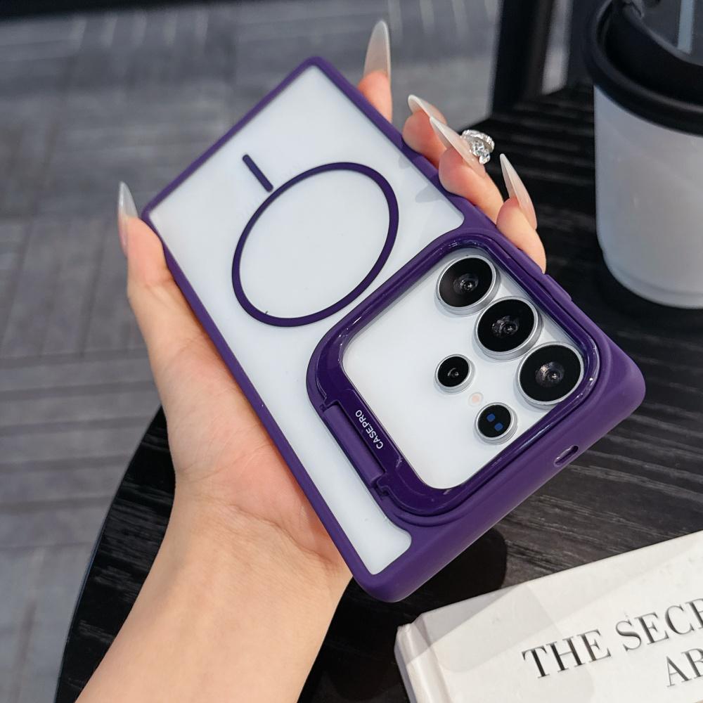 Camera Stand Clear Hard Armor Case for Samsung Galaxy S25 S24 S23 Ultra Plus For Magsafe Wireless Charging Acrylic Cover Funda