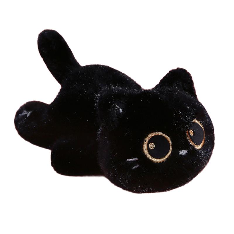 22cm Lying Cartoon Fluffy Cat Animal Plush Toy Stuffed Siamese Black 3-color Kitten Pillow Sleeping Companion Present