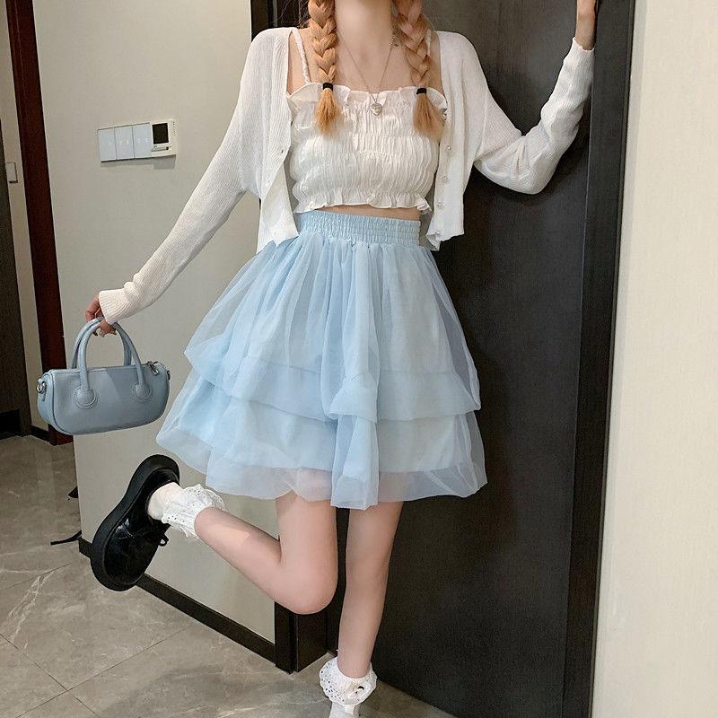 Dámské sukně letní móda skládané tylové sukně dívčí ležérní tutu sukně Lolita spodnička družičky minisukně na večírek