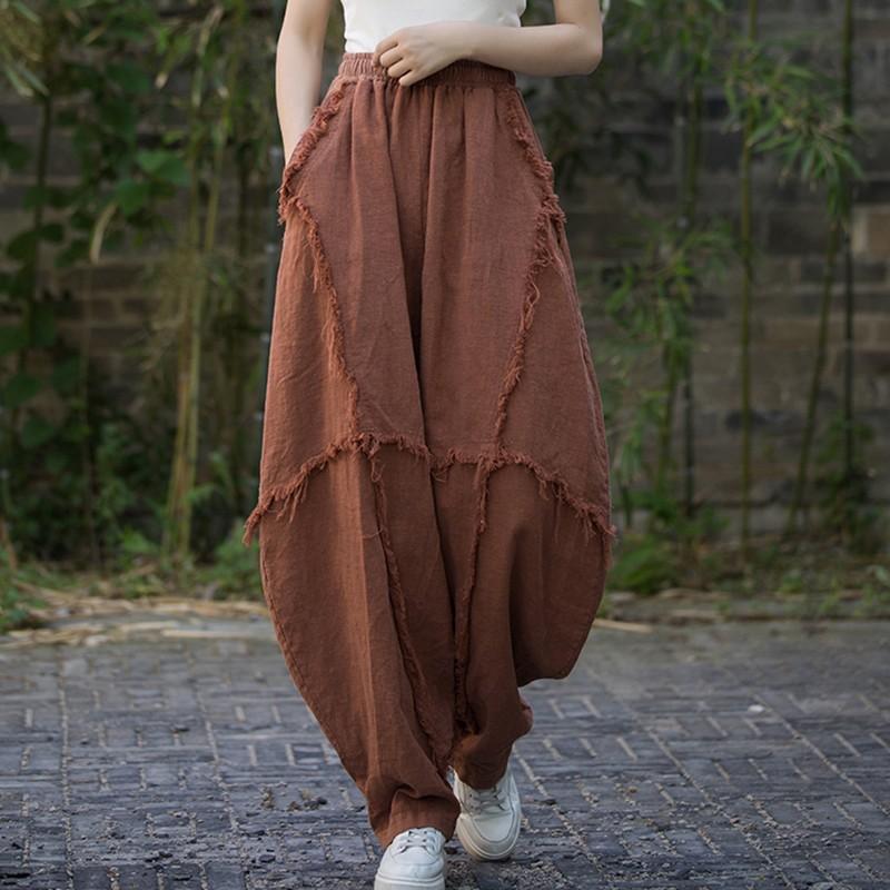 Women's Cotton Linen Harem Pants Women Vintage Style Solid Color Loose Female Casual Trousers
