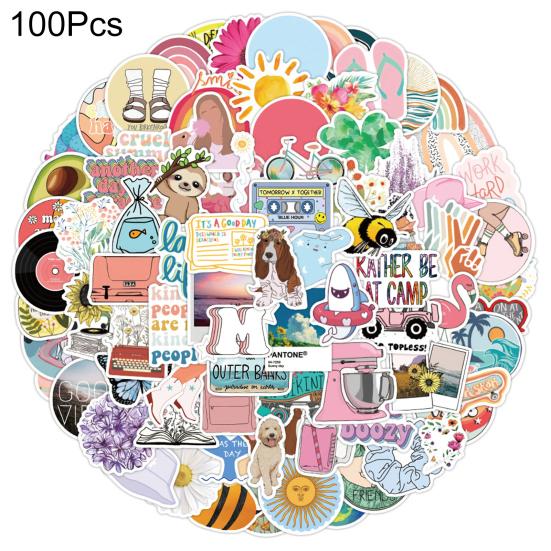 100Pcs Graffiti Stickers Various Summer Holiday Decorative Cute Decals Laptop Luggage Journal Album Scrapbook Refrigerator Stickers Gift