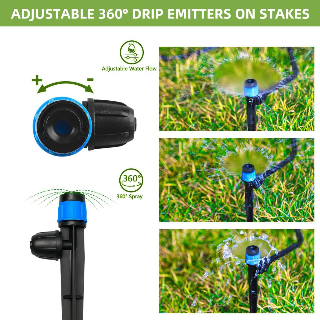 Drip Irrigation System Adjustable Premium Irrigation System for Garden Raised Beds Complete Drip Irrigation Kit W/ Drip Emitters