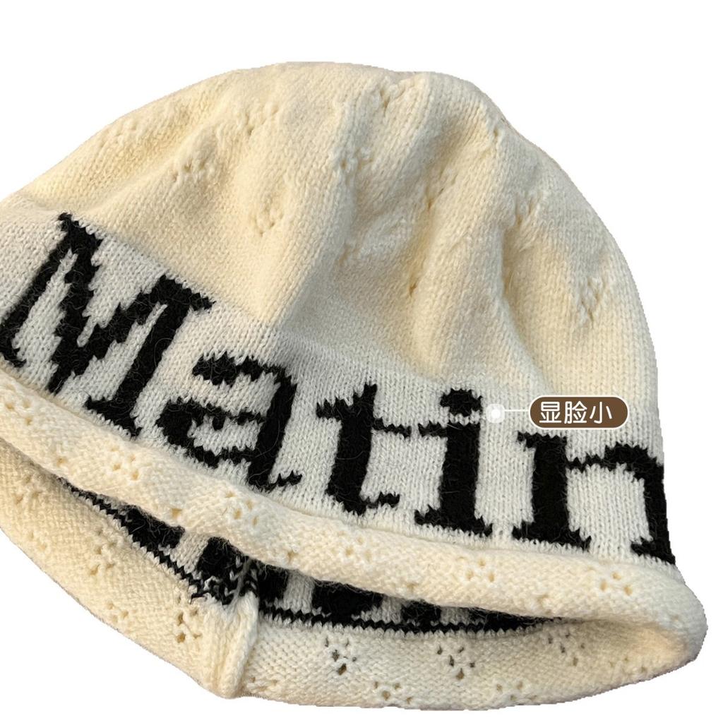 American Letter Knitted Hat for Women New Fashion Trend Warm Woolen Hat Big Head Circumference Showing Face Small Cold Hat