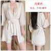 Women's French Satin Low Cut Front Slit Sleep Dress with Robe Lounge Set