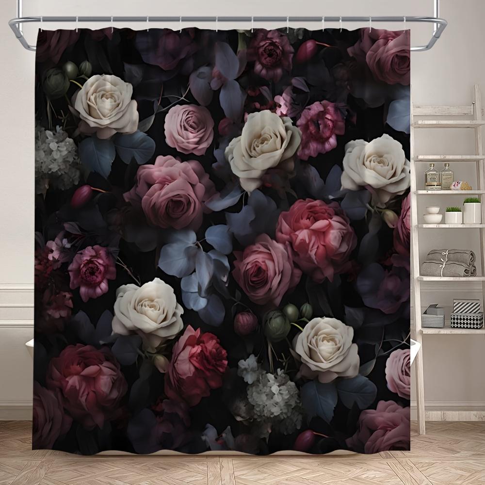 

Dark Floral Bouquet Bath Curtain - Luxurious Roses & Blooms, Waterproof Home Decor Adds Elegance To Your Bathroom W60H190(CM)-1 Pcs