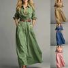 Women's Color Long Sleeve Button Down Shirt Dress - Casual Midi Length for Work