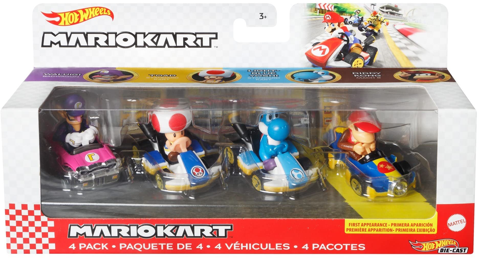 

Hot Wheels Mario Kart 4 Pack D Set [включает ограниченный набор Donkey KongMach 8] 986D-GWB36