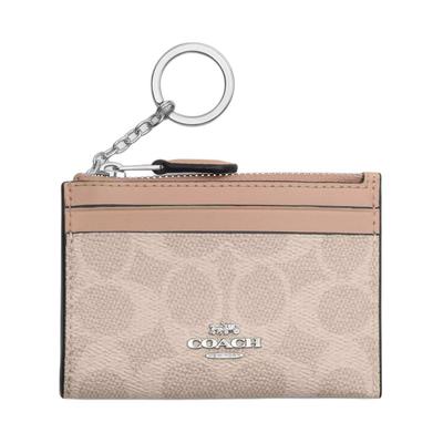 Skinny Id Case With Brand Logo Metal Zipper Closure Women Card Holder Beige CW870-SVPWH