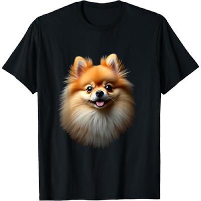 Czarny Szpic Miniaturowy Pies Pom T-Shirt z Pyszczkiem