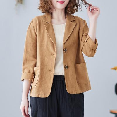 Fall Spring Suit Coat Turn-down Collar Loose Long Sleeves Pure Color Double Buttons Cardigan Casual Daily Wear Jacket