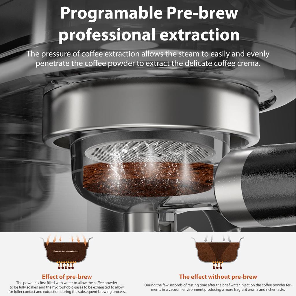 Semi automatic Coffee Machine Stainless Steel 20Bar Double Boiler Coffee Maker Steam Milk Frother with 10mm Steam Wand