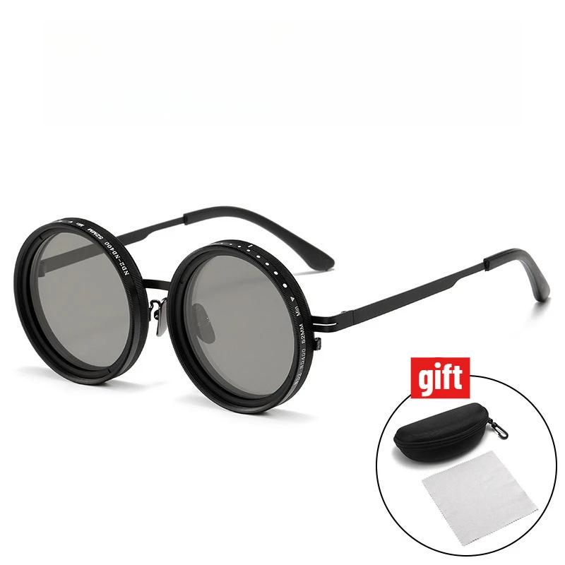 Adjustable Sunglasses Stylish Round-Frame Rotating Graduated-Tint Lenses Outdoor Sports Travel Uv-Protective Eyewear