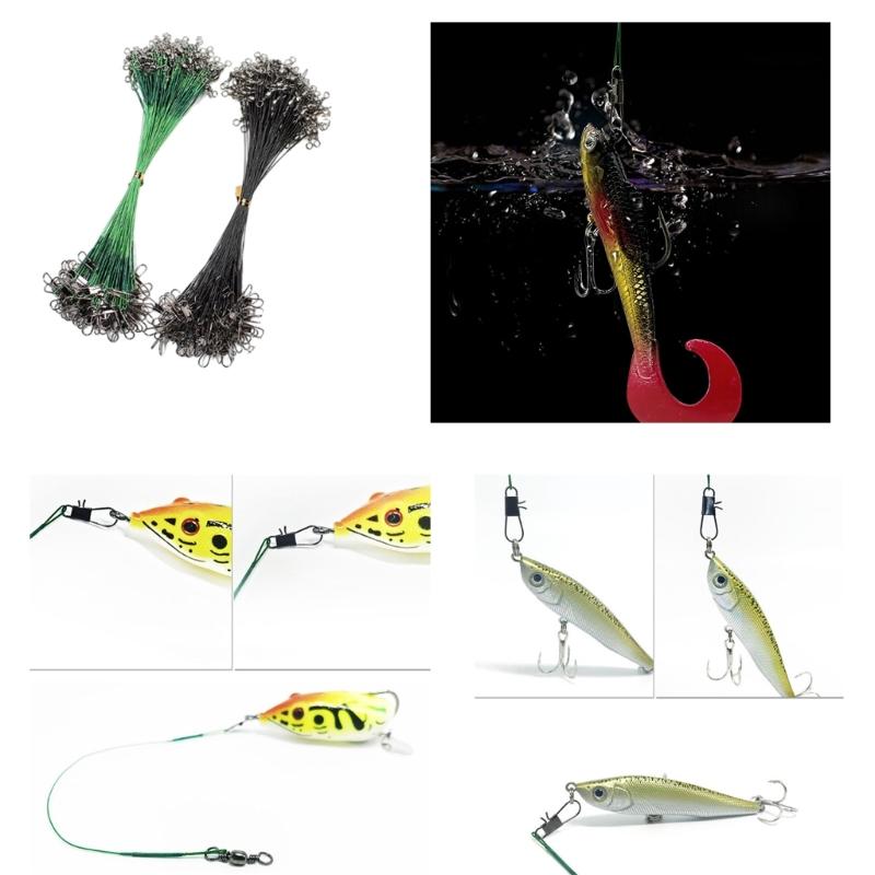 40Pcs AntiBite Steel Fishing Line Steel Wire Leader with Swivels Fishing Leader Wire Connect for Lures Baits Rig Hook