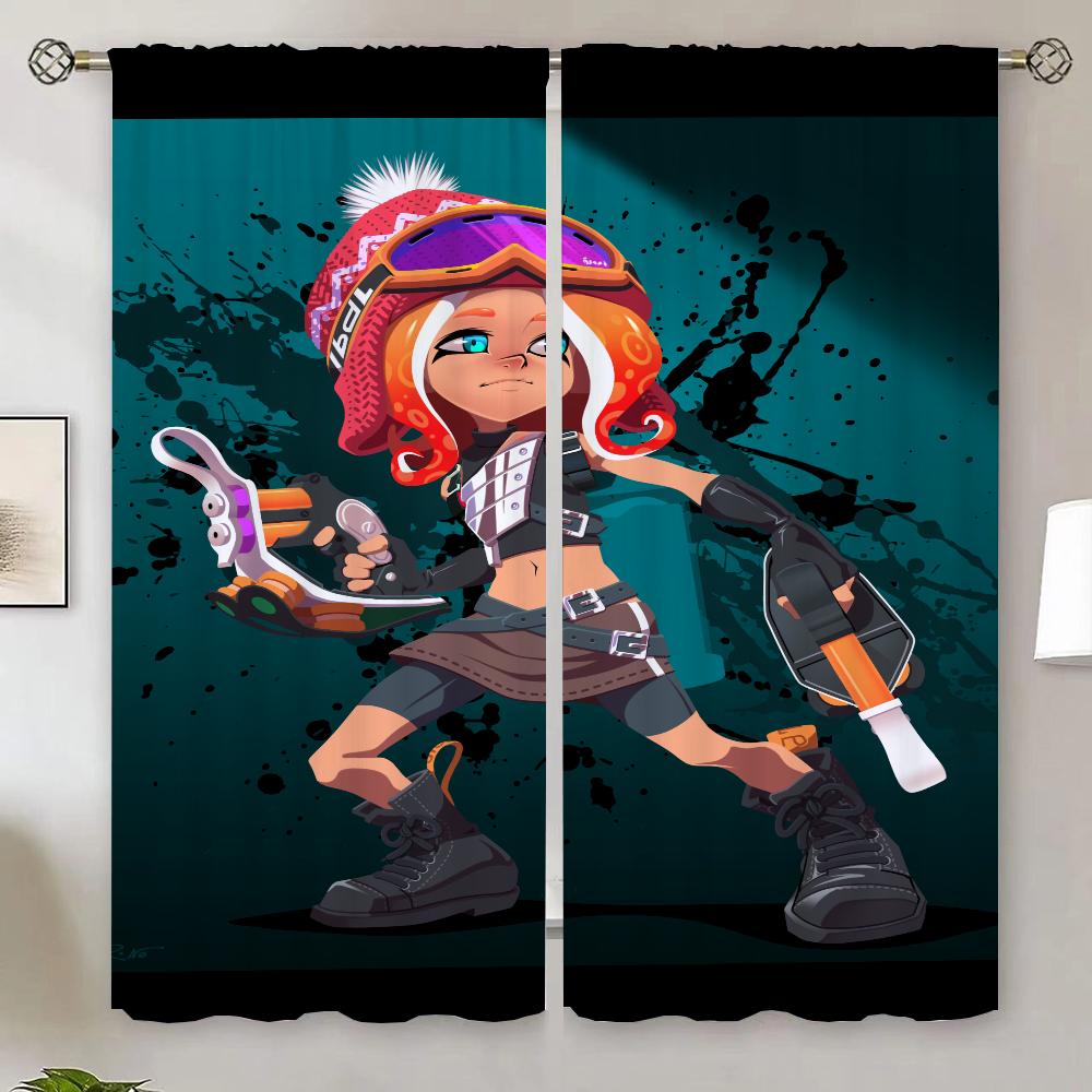 Splatoon Küchenvorhänge für Wohnzimmer 2 Elegante Stücke Verdunkelungsvorhang 100% Günstige Dinge mit Kostenlosem Versand für Heimjalousien