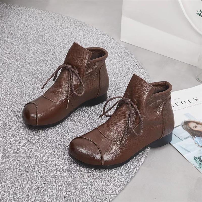 Fashion AIYUQI 2025 new women's Leather boots Vintage flat ankle boots for women Large size comfortable winter female boots