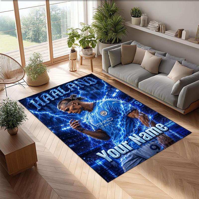 Erling Haaland Printed Crystal Velvet Rug Non‑Slip Crystal Velvet Carpet For Sofa Bedroom Indoor Home Decoration