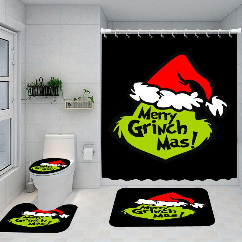 Christmas Series Shower Curtain Digital Printing Bathroom Shower Curtain Four-Piece Polyester Shower Curtain