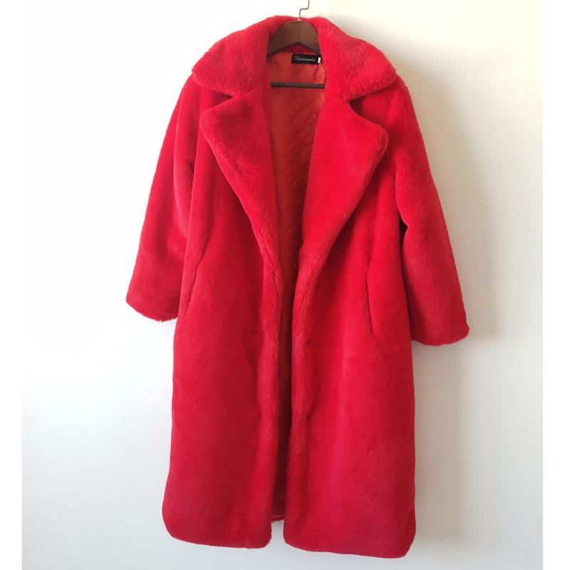2024 Extra Long Plus Size Women's Faux Rabbit Fur Coat - Warm Winter Outerwear
