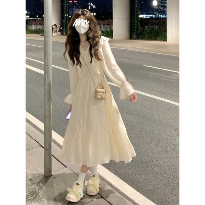 2026 Spring French-Inspired Ruffled Long Sleeve Dress: Chic & Elegant M