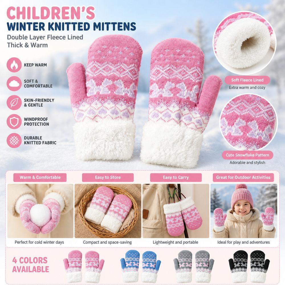 Double Layer Children's Mittens Fleece Lined Kids Warm Gloves New Fleece Mittens  Winter Wear