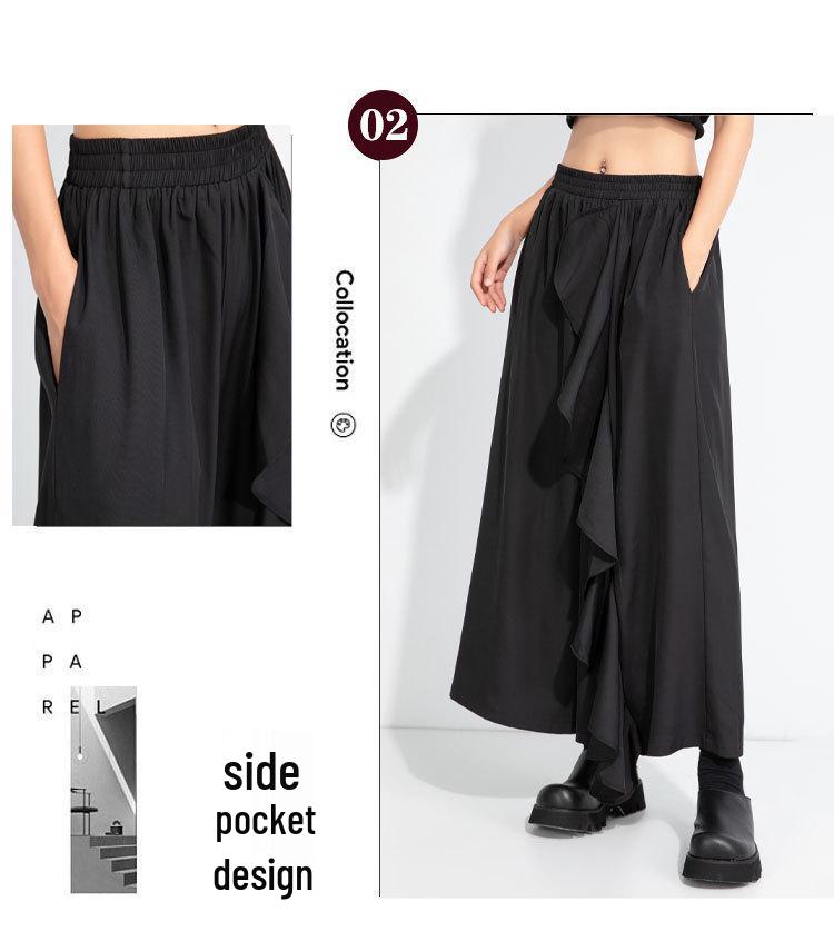 2025 Autumn Women's Wide-Leg Casual Pants with Design Sense and Lace Detail, Plus Size Available