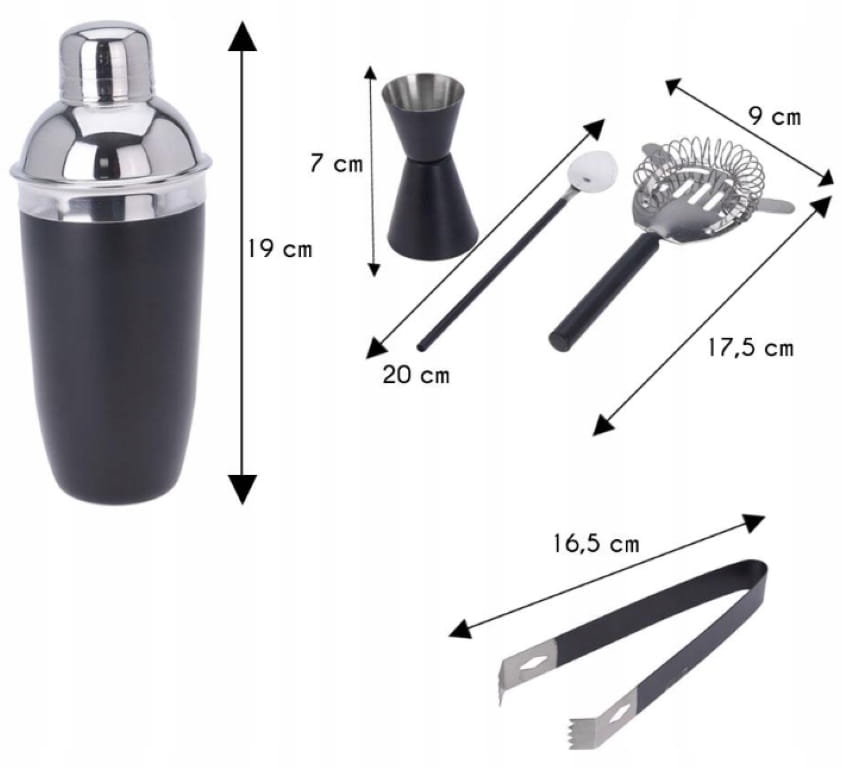 Set of bartender accessories 5 pieces black