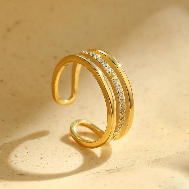 Banyan Tree S925 Silver Adjustable Triple-Layer Diamond Ring for Women