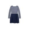 Polo Ralph Lauren Dress Logo Striped Round Neck Mid-Length Long Sleeve Kids Dresses Navy-Blue 313890249-002