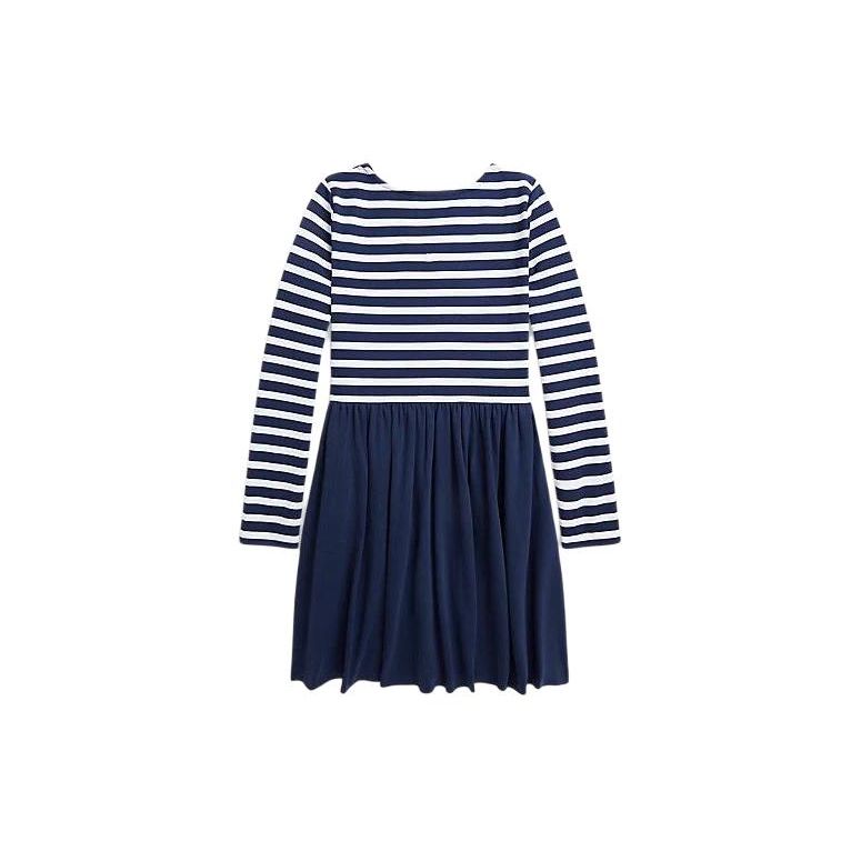 Polo Ralph Lauren Dress Logo Striped Round Neck Mid-Length Long Sleeve Kids Dresses Navy-Blue 313890249-002