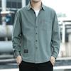 Men's Japanese Retro Long Sleeve Casual Work Shirt with Loose Fit and Trendy Pockets