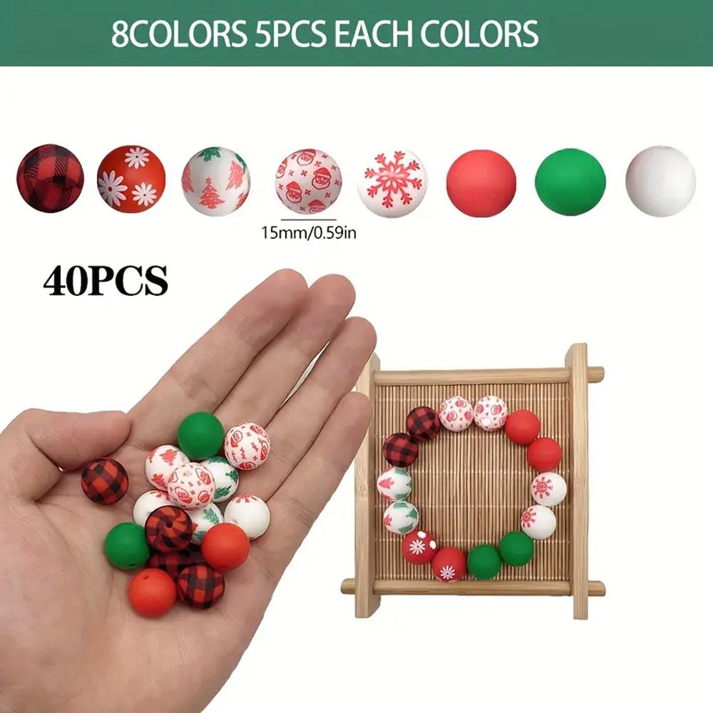 25/40PCS Christmas themed silicone bead set, perfect for DIY handmade crafts such as keychains, necklaces, bracelets, etc