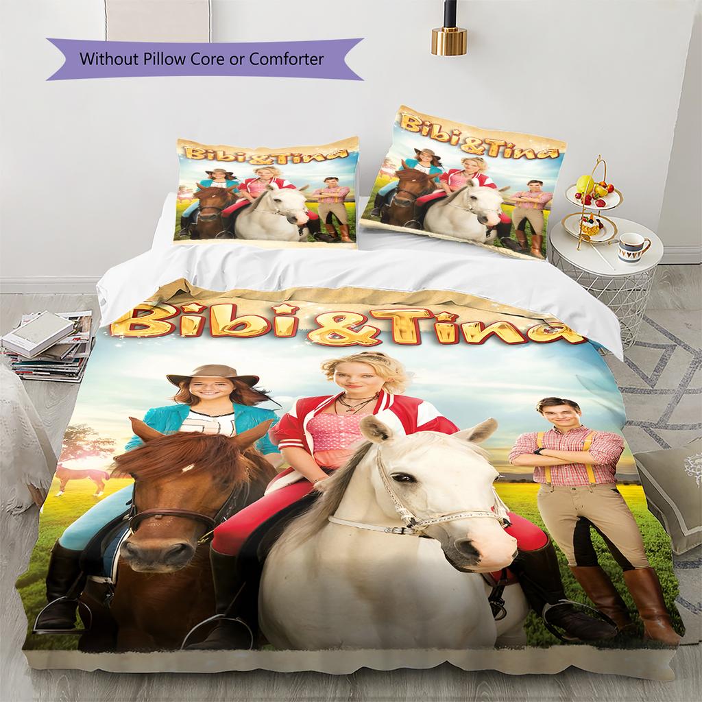 Bibi and Tina Pattern Bedding,Quilt Set Quilt Cover Pillowcase Home Birthday Gift (1 * Duvet Cover + 2 * Pillowcase, Without Core)