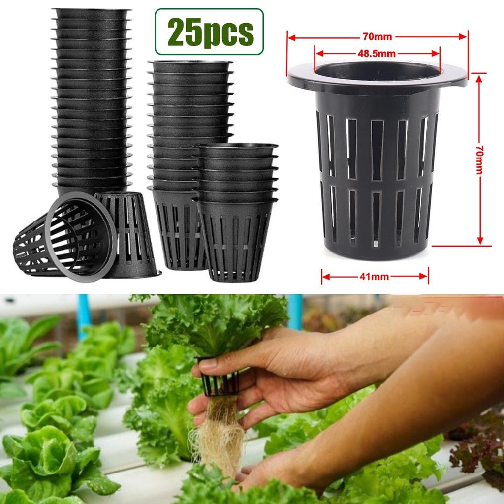 25PCS Pot Net Cup Containers for Garden Plants with Plastic Material Suitable for Aeroponic Systems and Cloning Machines